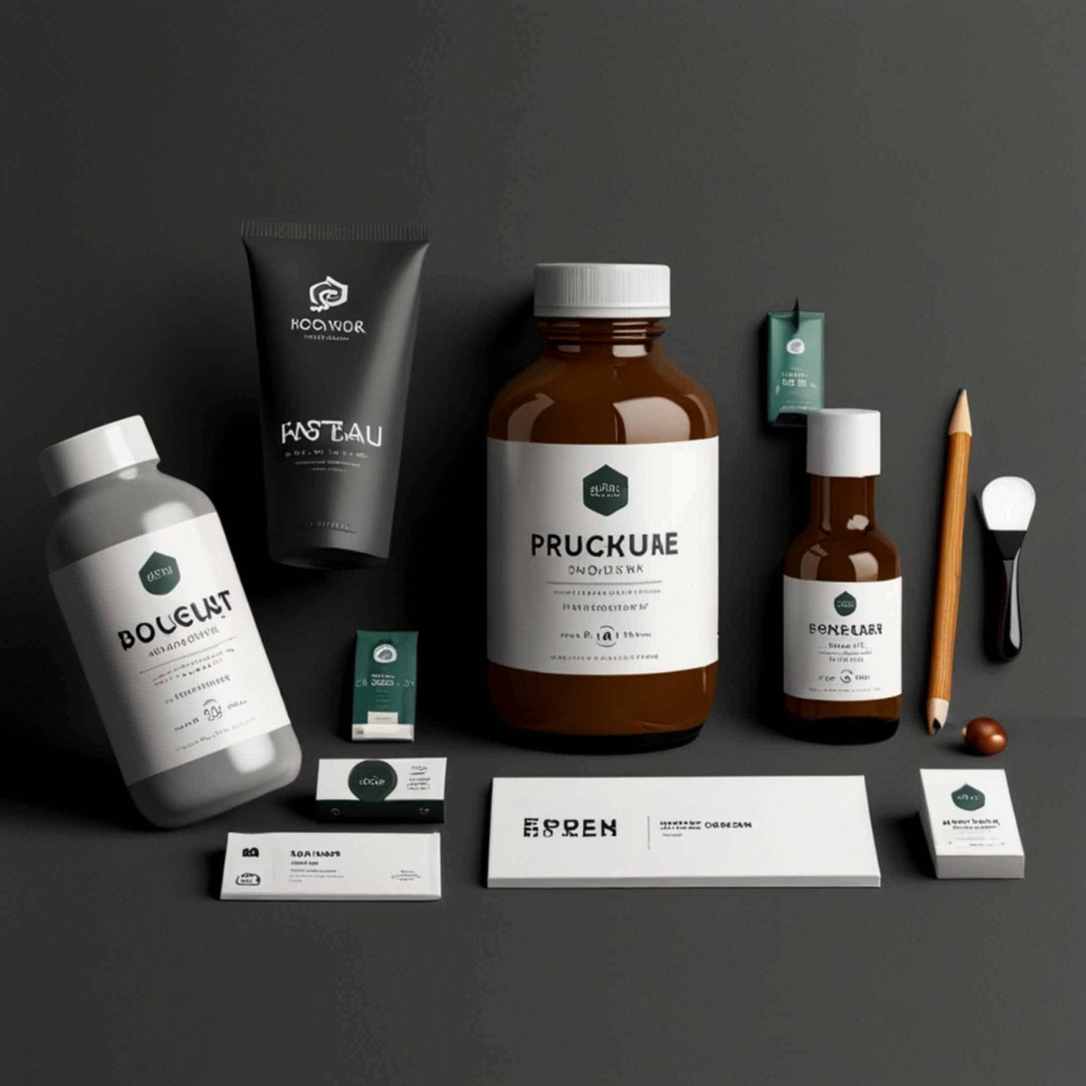 Health supplements and products arranged on a dark background.
